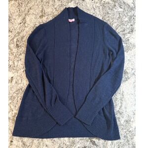 Lilly Pulitzer Navy Blue Cardigan Sweater Open Front Ribbed Knit Women's Medium